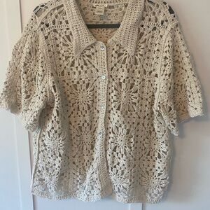 Cream Crochet Button-Up Top
